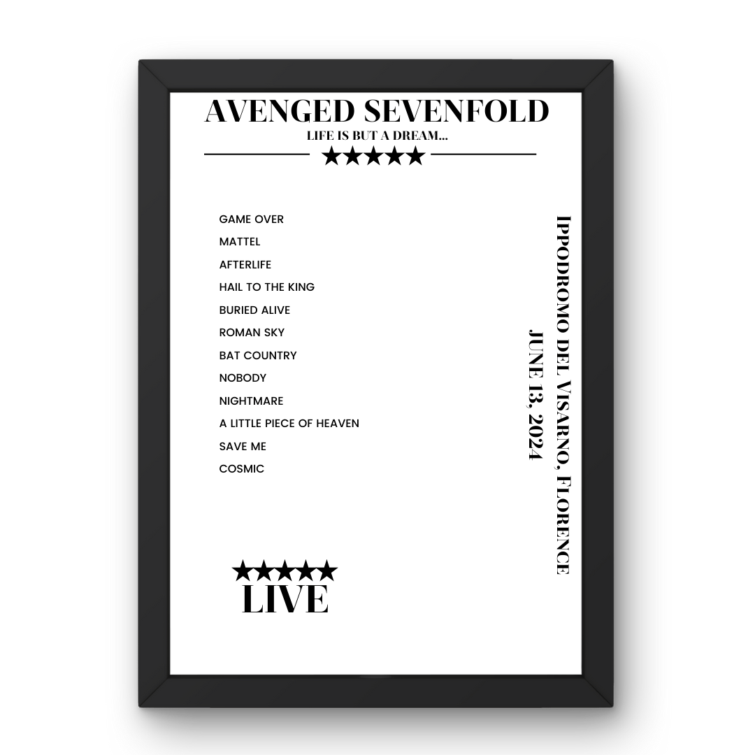 Avenged Sevenfold June 13, 2024 Ippodromo del Visarno Florence Setlist Poster - Setlist