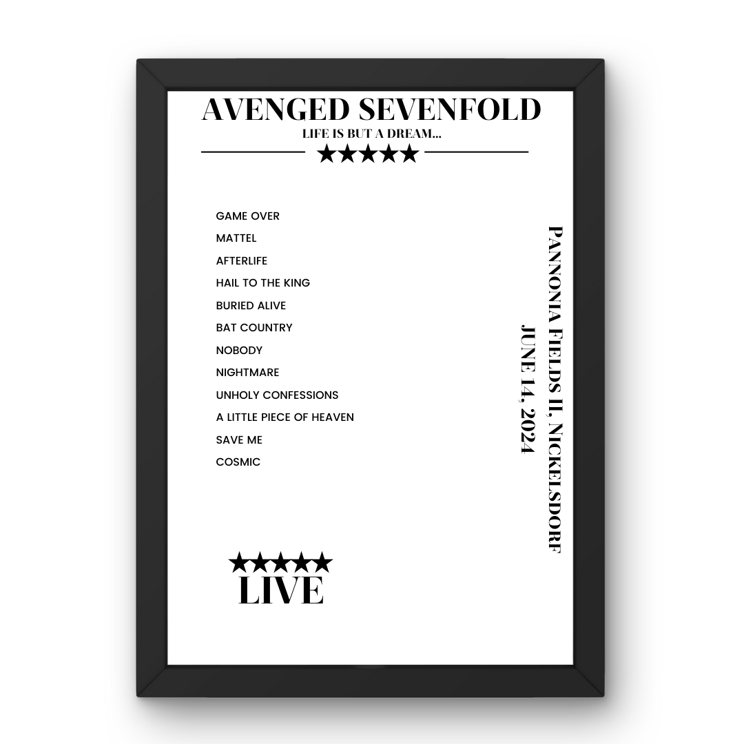 Avenged Sevenfold June 14, 2024 Pannonia Fields II Nickelsdorf Setlist Poster - Setlist