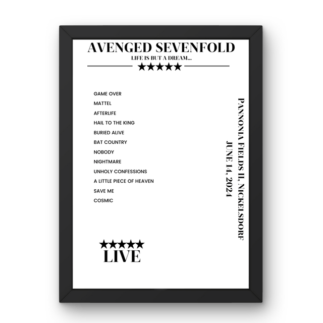 Avenged Sevenfold June 14, 2024 Pannonia Fields II Nickelsdorf Setlist Poster - Setlist