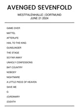 Avenged Sevenfold June 21, 2024 Westfalenhalle Dortmund Setlist Poster - Setlist