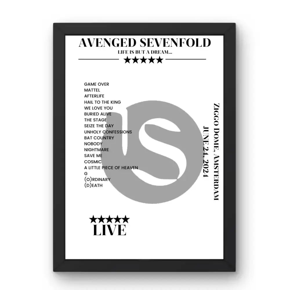 Avenged Sevenfold June 24, 2024 Ziggo Dome Amsterdam Setlist Poster - Setlist