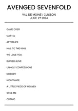 Avenged Sevenfold June 27, 2024 Val de Moine Clisson Setlist Poster - Setlist