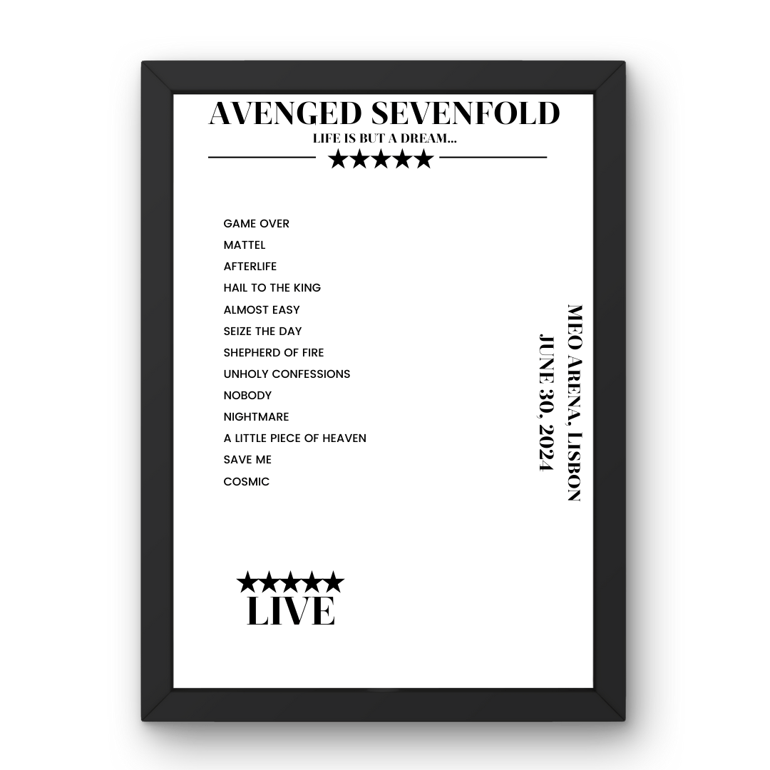 Avenged Sevenfold June 30, 2024 MEO Arena Lisbon Setlist Poster - Setlist