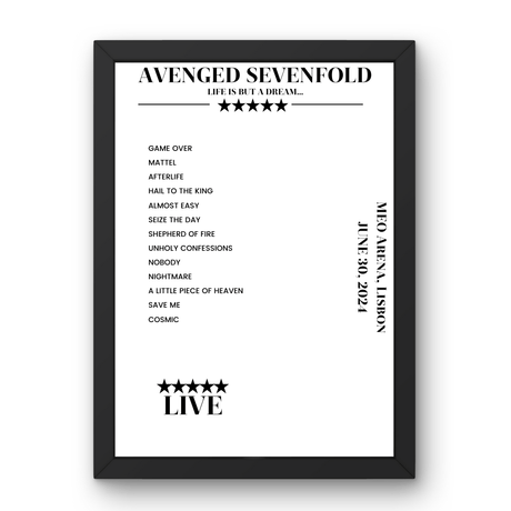 Avenged Sevenfold June 30, 2024 MEO Arena Lisbon Setlist Poster - Setlist