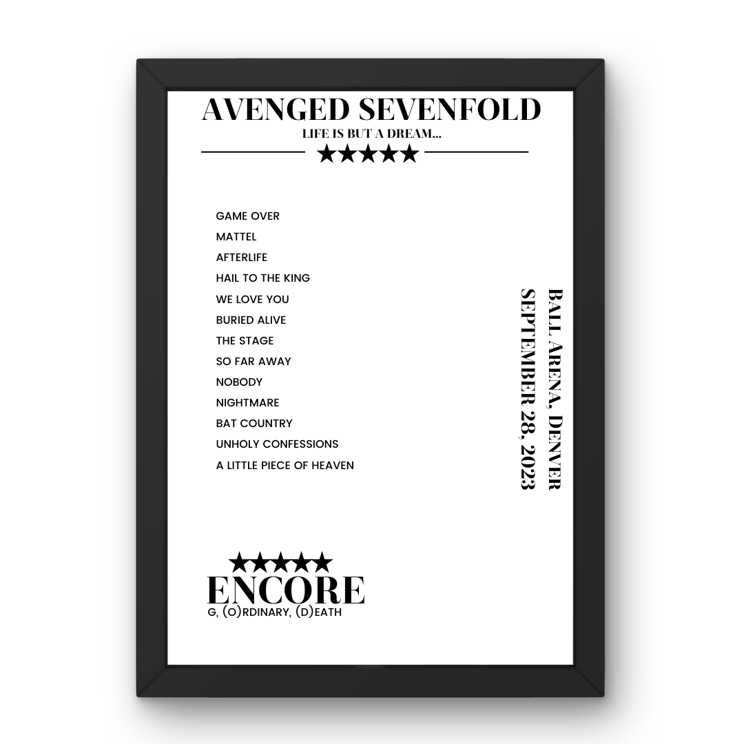 Avenged Sevenfold September 28, 2023 Ball Arena Denver Setlist Poster - Setlist