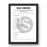 Bad Omens January 12, 2024 Utilita Arena Birmingham Birmingham Setlist Poster - Setlist