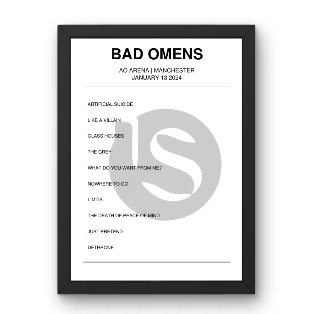 Bad Omens January 13, 2024 AO Arena Manchester Setlist Poster - Setlist