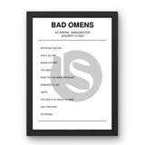 Bad Omens January 13, 2024 AO Arena Manchester Setlist Poster - Setlist