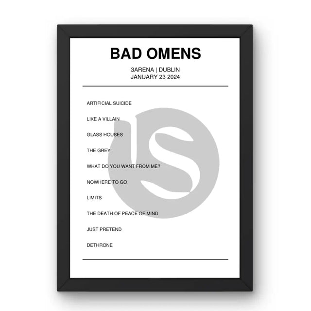 Bad Omens January 23, 2024 3Arena Dublin Setlist Poster - Setlist