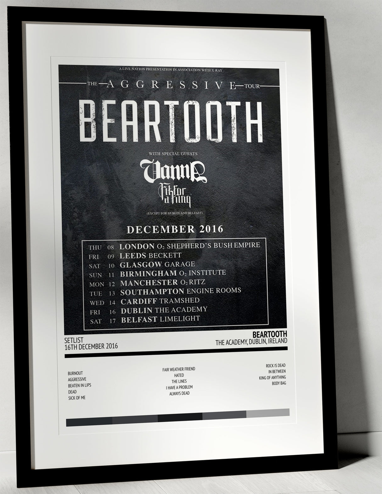 Beartooth Aggressive The Academy Dublin 16th December 2016 - Setlist Tour Poster - Setlist