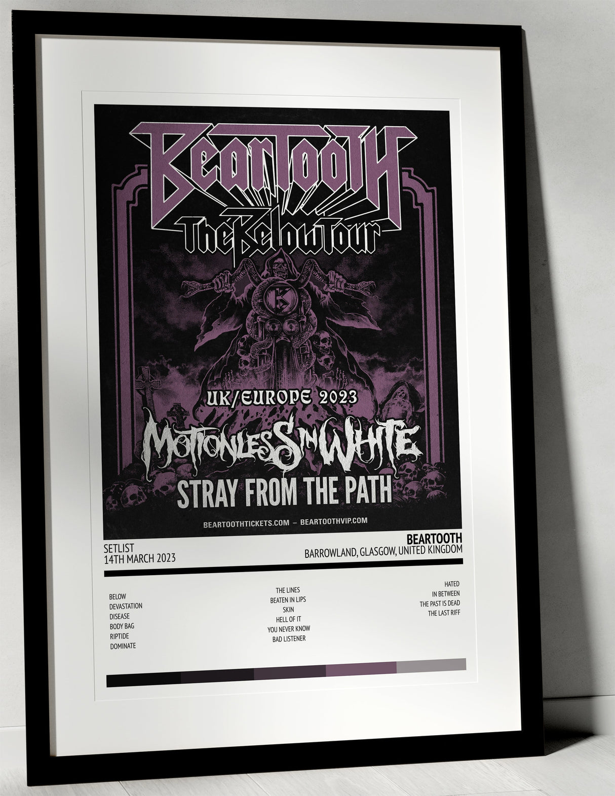 Beartooth EUR - UK Tour 2023 Barrowland Glasgow 14th March 2023 - Setlist Tour Poster - Setlist