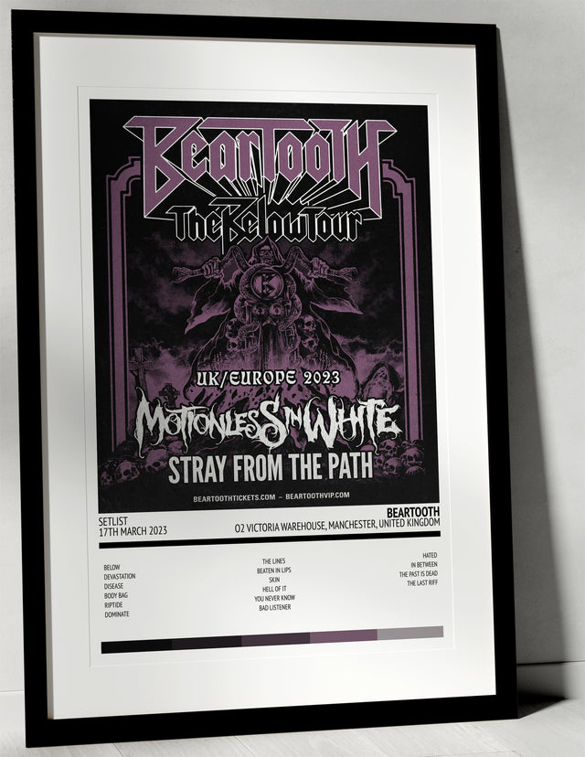 Beartooth EUR - UK Tour 2023 O2 Victoria Warehouse Manchester 17th March 2023 - Setlist Tour Poster - Setlist