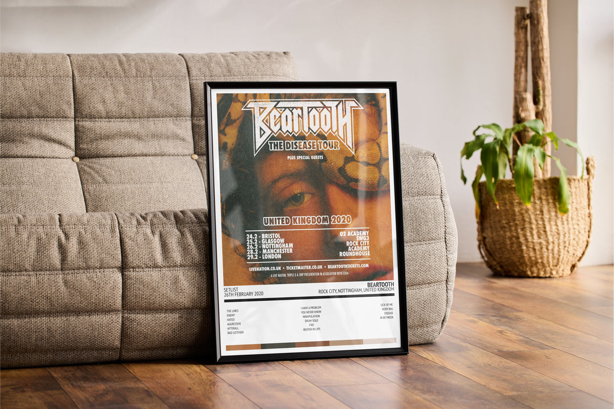 Beartooth The Disease Tour Rock City Nottingham 26th February 2020 - Setlist Tour Poster - Setlist