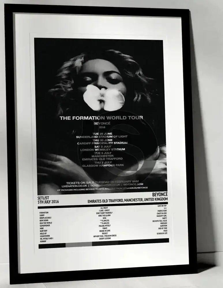 Beyoncé The Formation World Tour Emirates Old Trafford Manchester 5th July 2016 - Setlist Tour Poster - Setlist