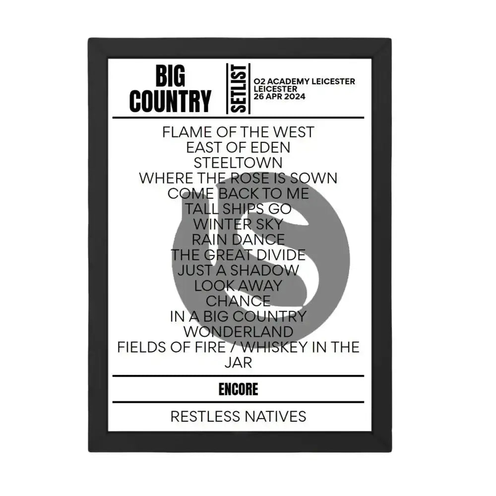 Big Country Leicester April 2024 Replica Setlist - Setlist