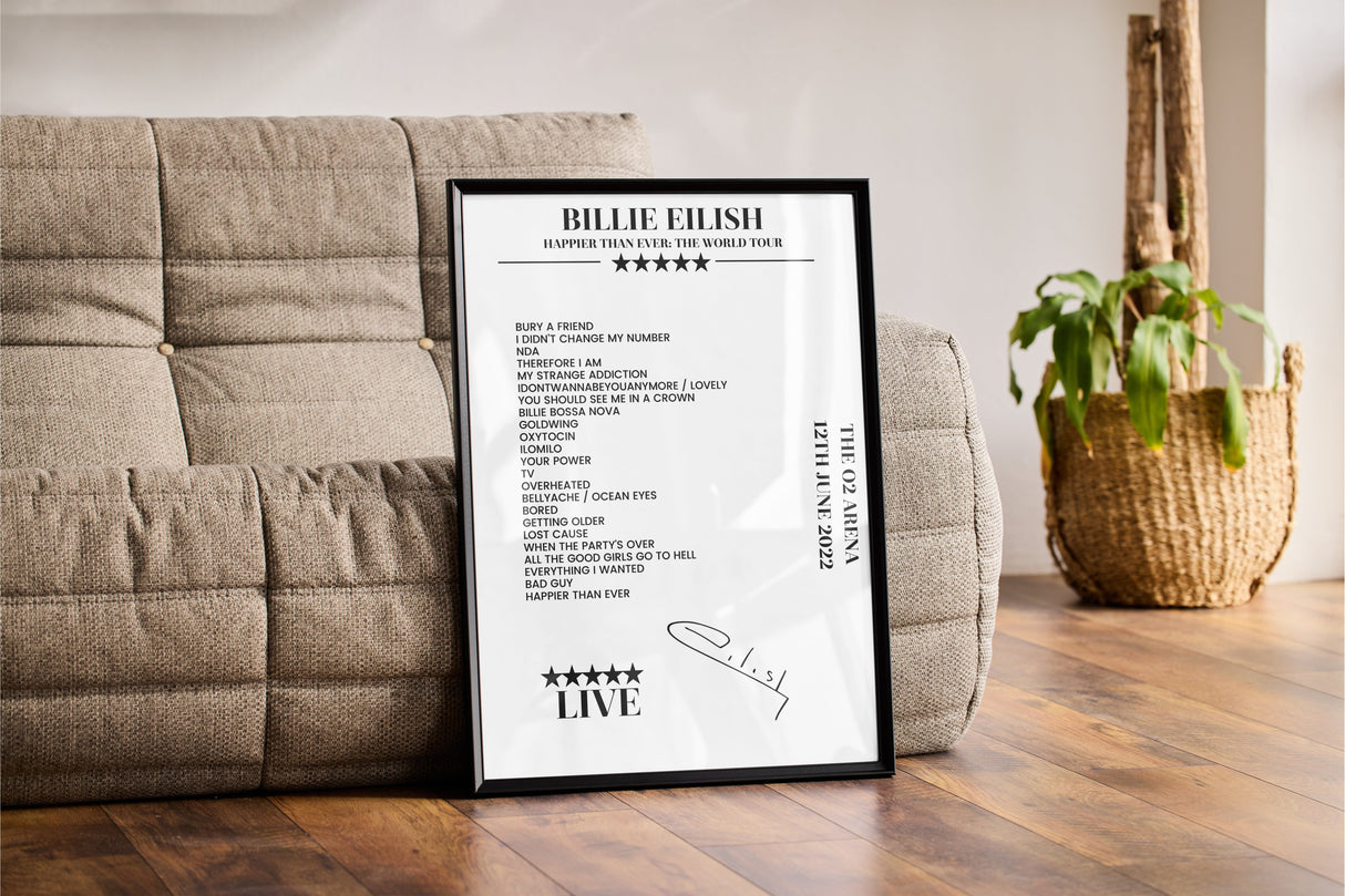 Billie Eilish 12th June 2022 The O2 Arena London Setlist Poster - Setlist