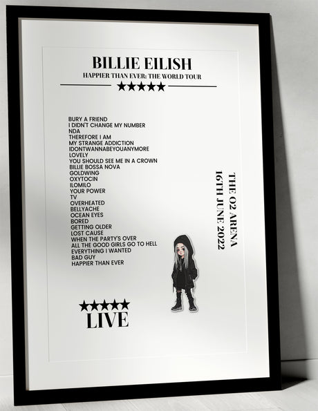 Billie Eilish 16th June 2022 The O2 Arena London Setlist Poster - Setlist