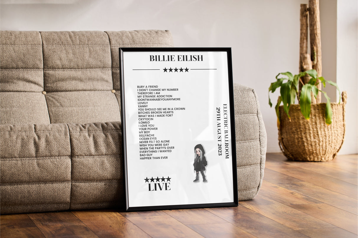 Billie Eilish 29th August 2023 Electric Ballroom London Setlist Poster - Setlist