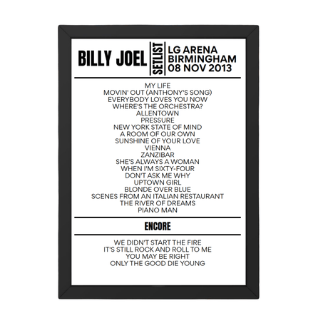 Billy Joel Birmingham November 08, 2013 Setlist Poster - Setlist