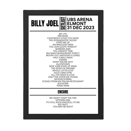 Billy Joel Elmont December 31, 2023 Setlist Poster - Setlist