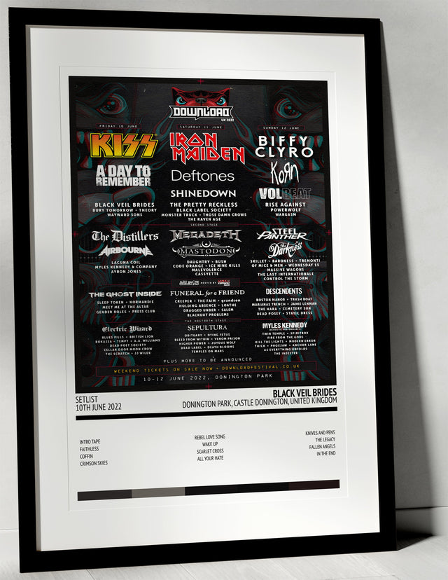 Black Veil Brides Donington Park Castle Donington 10th June 2022 - Setlist Tour Poster - Setlist