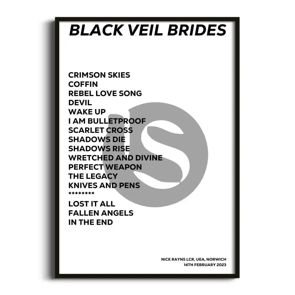 Black Veil Brides Norwich 14th February 2023 - Gig Setlist - Setlist