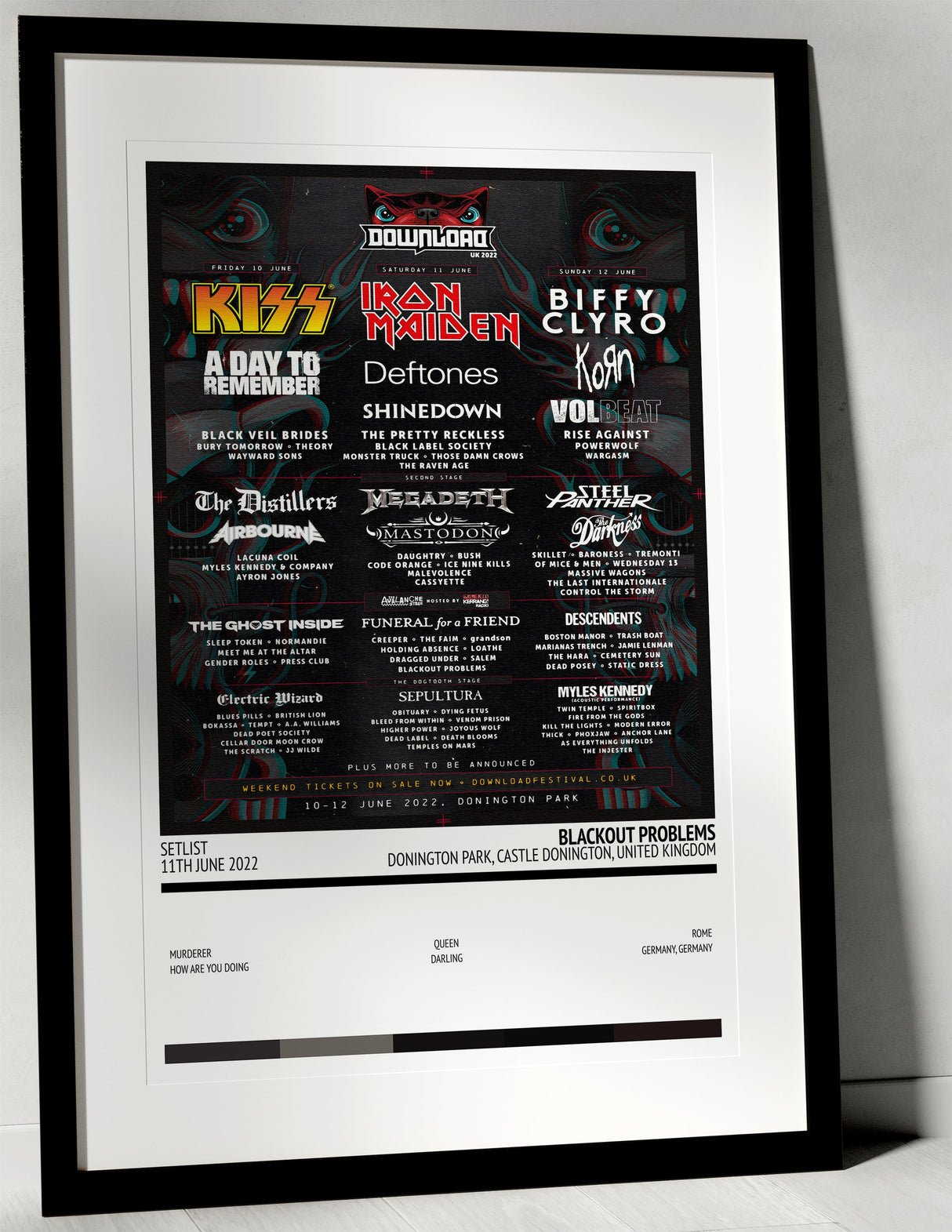 Blackout Problems Donington Park Castle Donington 11th June 2022 - Setlist Tour Poster - Setlist