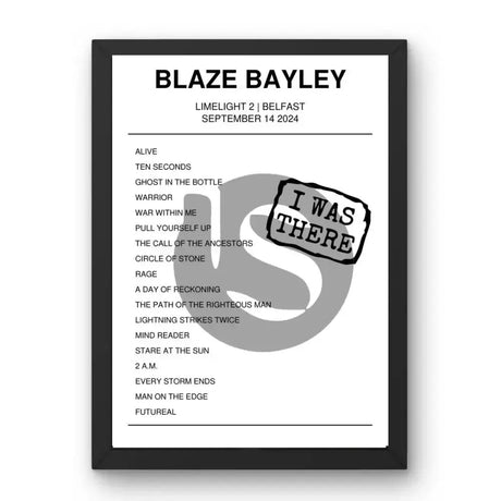 Blaze Bayley September 14, 2024 Limelight 2 Belfast Setlist Poster - Setlist