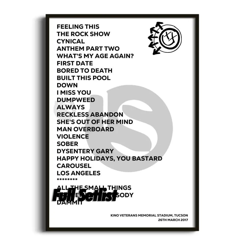 Blink‐182 California Tour Posters Setlists