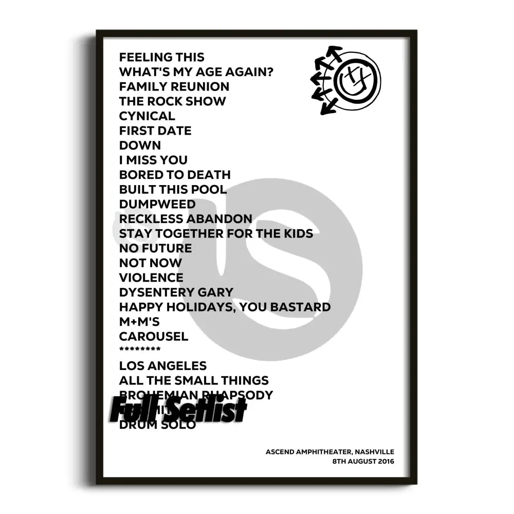 Blink‐182 California Tour Posters Setlists