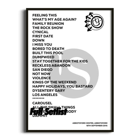 Blink‐182 California Tour Posters Setlists