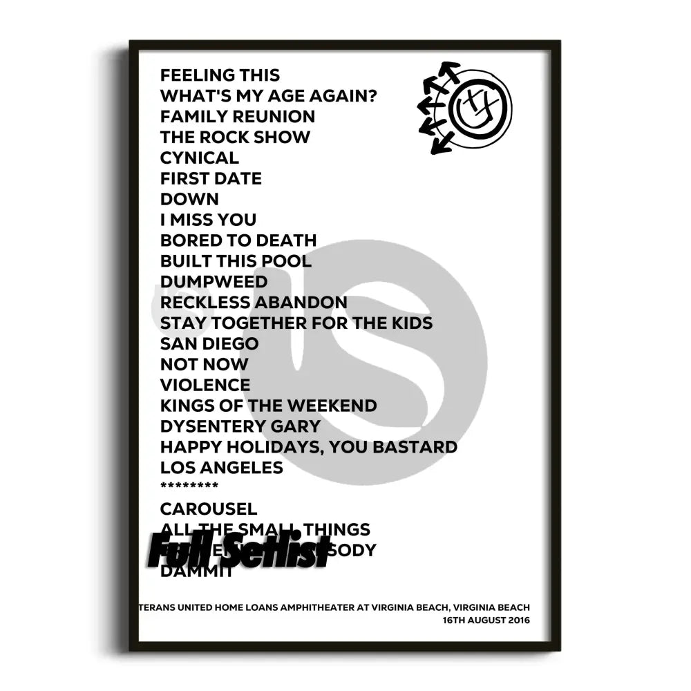 Blink‐182 California Tour Posters Setlists