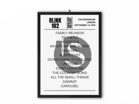 Blink 182 London Borderline 1999 Replica Setlist - Setlist