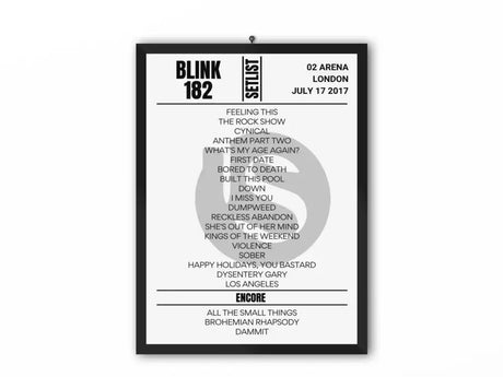 Blink 182 London July 2017 Replica Setlist - Setlist