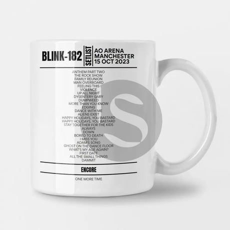 Blink 182 Manchester Night 1 October 2023 Setlist Mug - Setlist