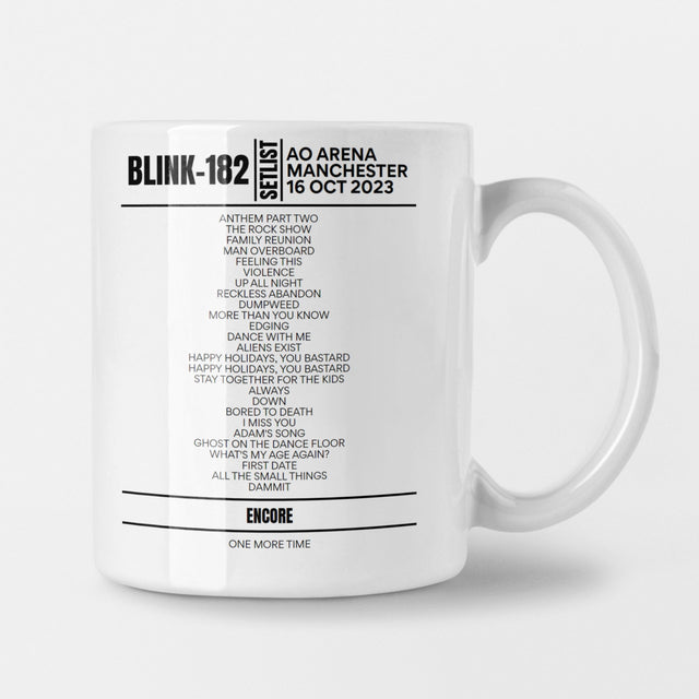 Blink 182 Manchester October 2023 Night 2 Setlist Mug - Setlist