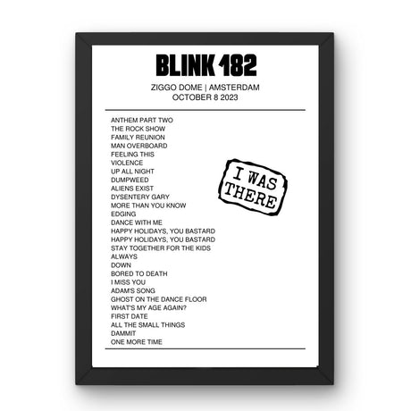 blink‐182 October 08, 2023 Ziggo Dome Amsterdam Setlist Poster - Setlist