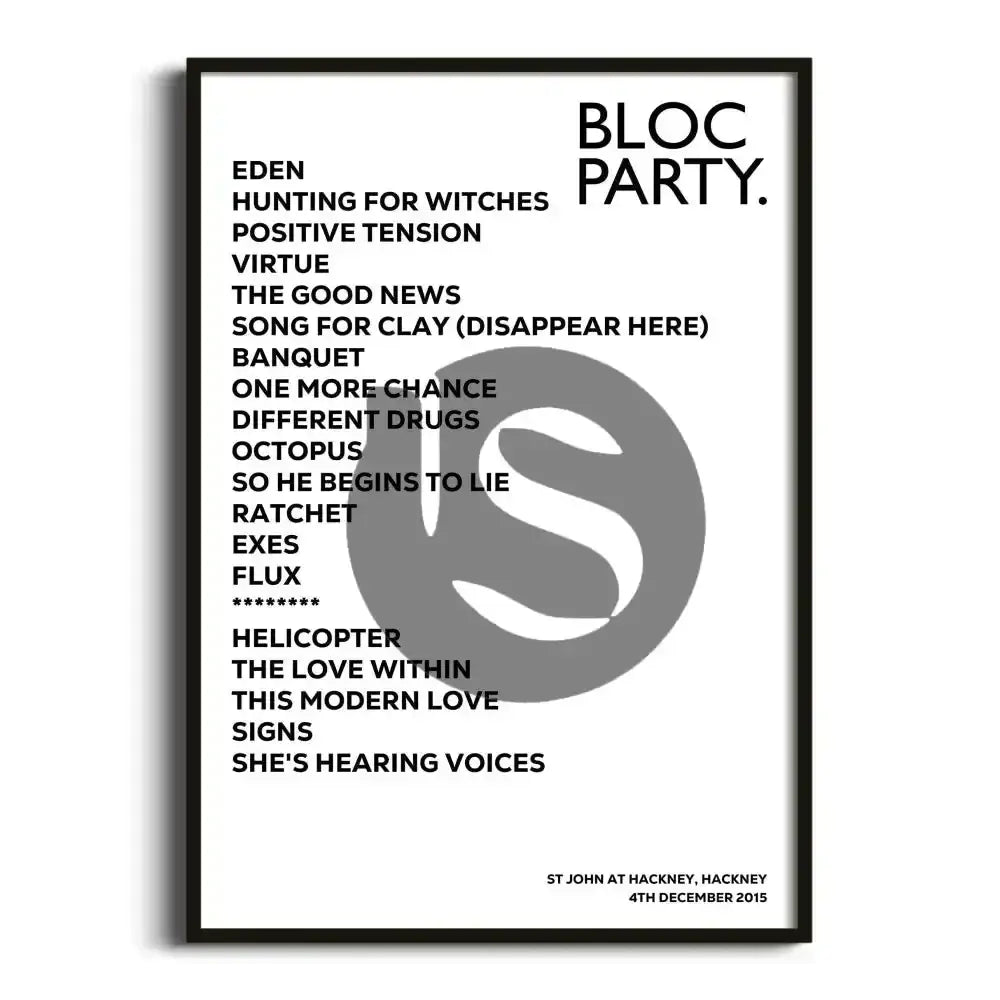 Bloc Party Hackney 4th December 2015 - Gig Setlist - Setlist