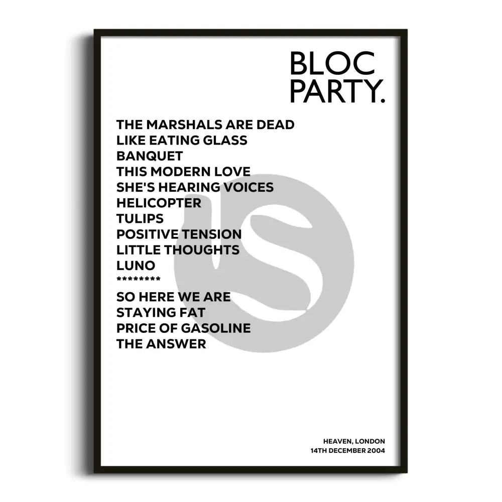 Bloc Party London 14th December 2004 - Gig Setlist - Setlist