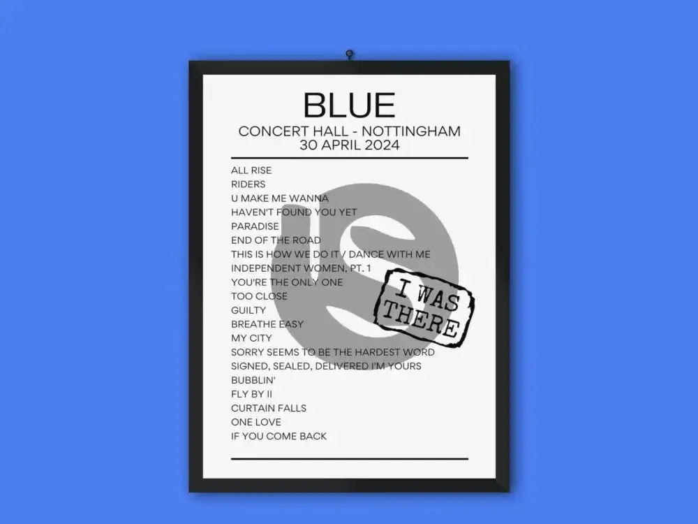 Blue Concert Hall Nottingham April 2024 Setlist Poster - Setlist