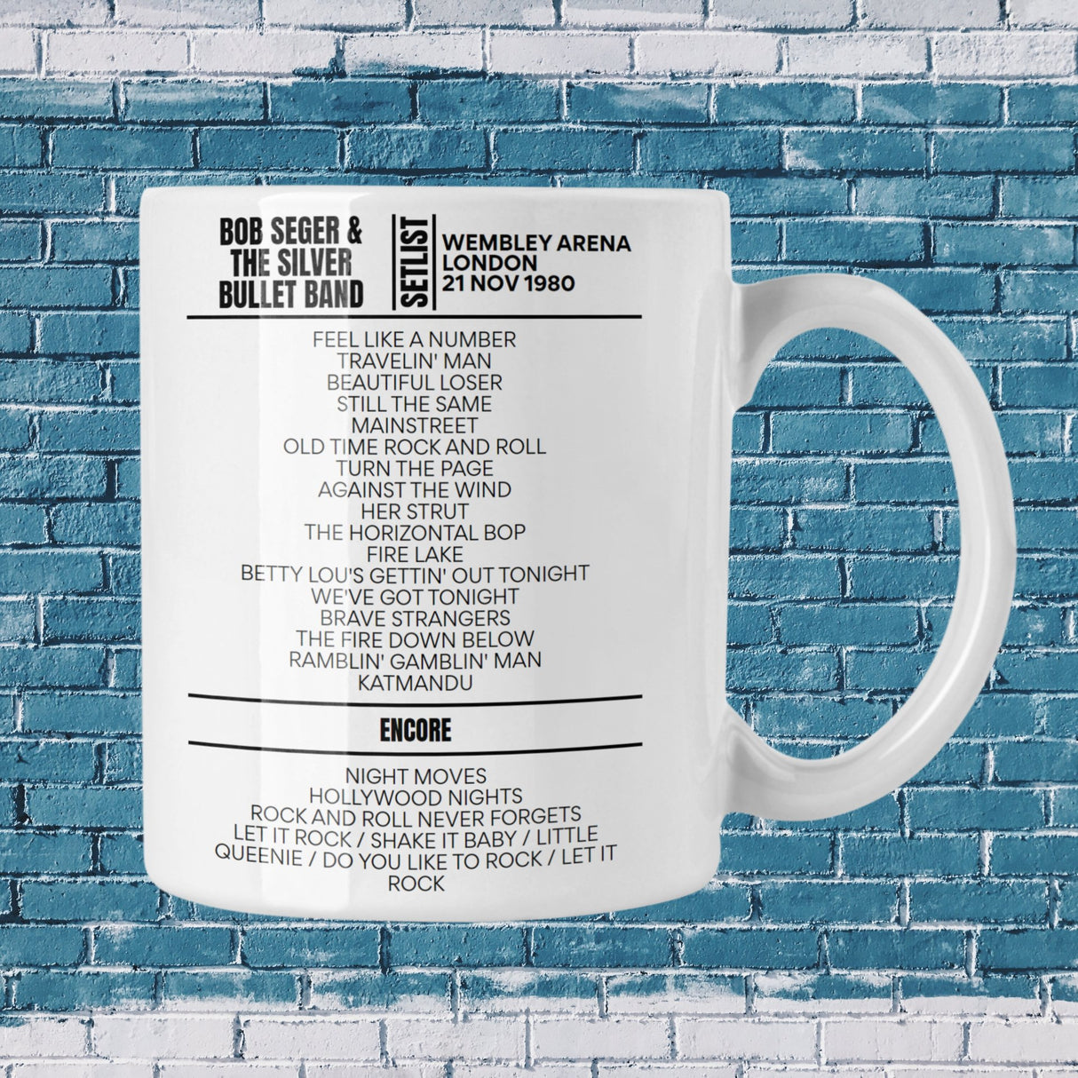 Bob Seger Wembley Arena November 1980 Replica Setlist Mug - Setlist