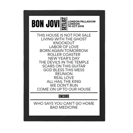 Bon Jovi Setlist 10-10-2016-London - Setlist