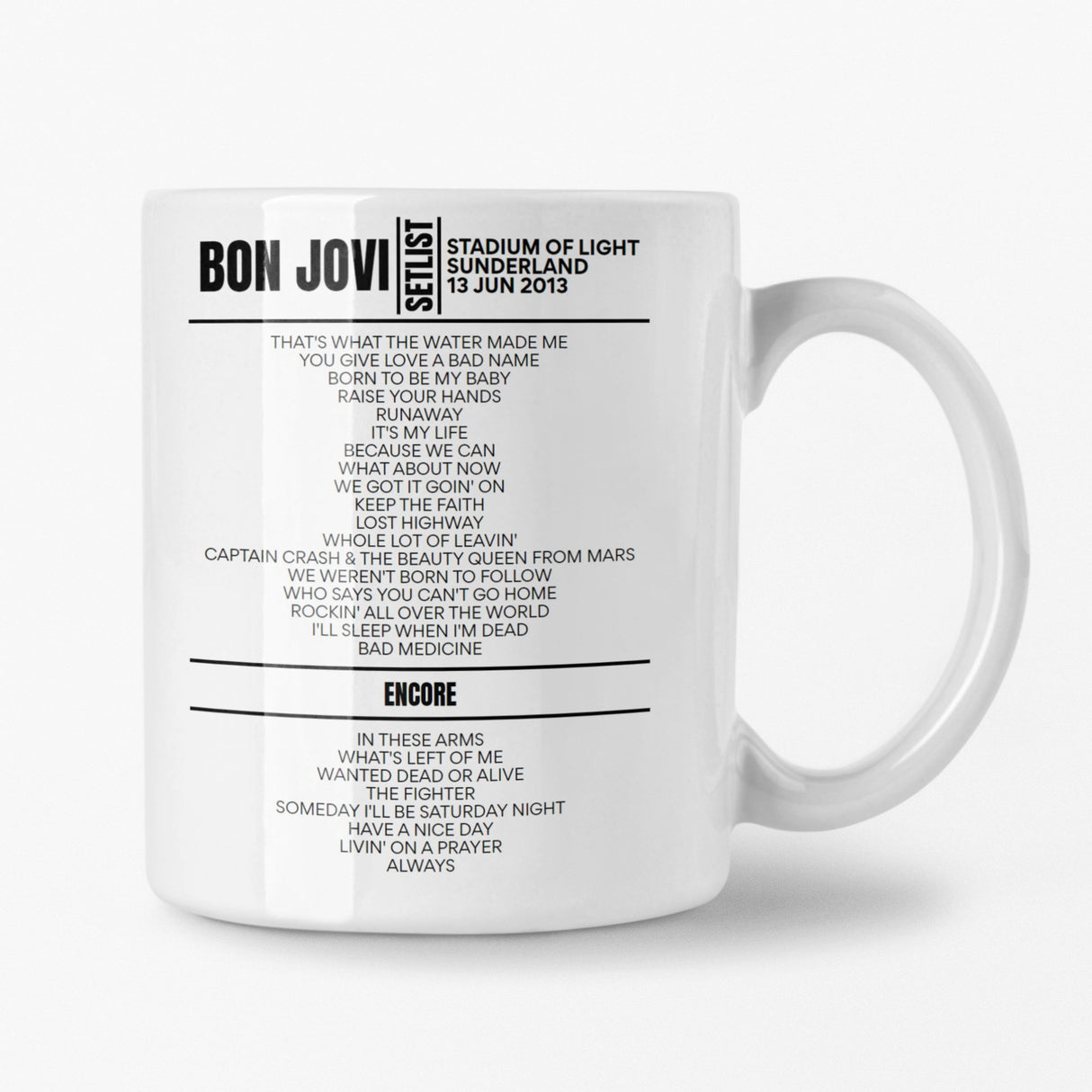 Bon Jovi Sunderland June 2013 Setlist Mug - Setlist