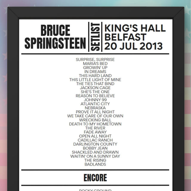 Bruce Springsteen Belfast 20 July 2013 Replica Setlist - Setlist