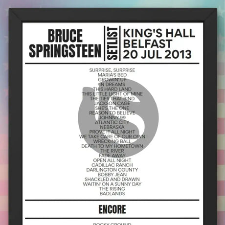 Bruce Springsteen Belfast 20 July 2013 Replica Setlist - Setlist