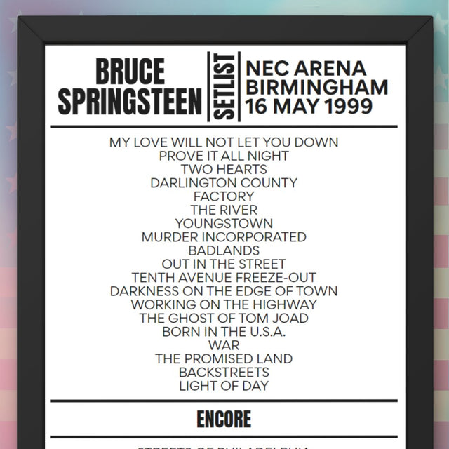 Bruce Springsteen Birmingham 16 May 1999 Replica Setlist - Setlist