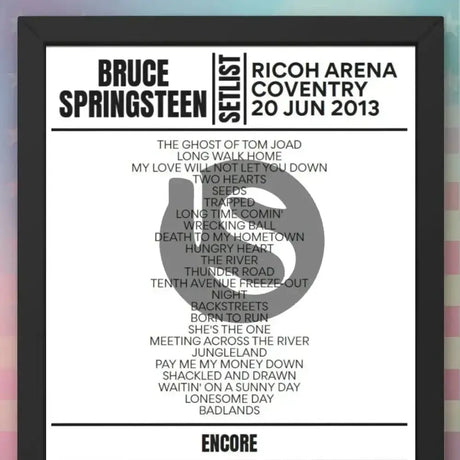 Bruce Springsteen Coventry June 20, 2013 Replica Setlist - Setlist