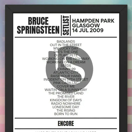 Bruce Springsteen Glasgow July 14, 2009 Replica Setlist - Setlist