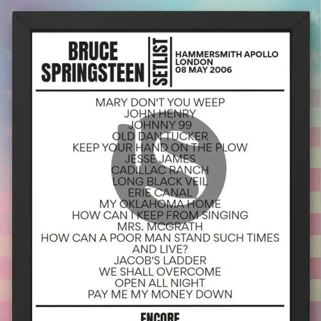 Bruce Springsteen Hammersmith Apollo London 08 May 2006 Replica Setlist - Setlist