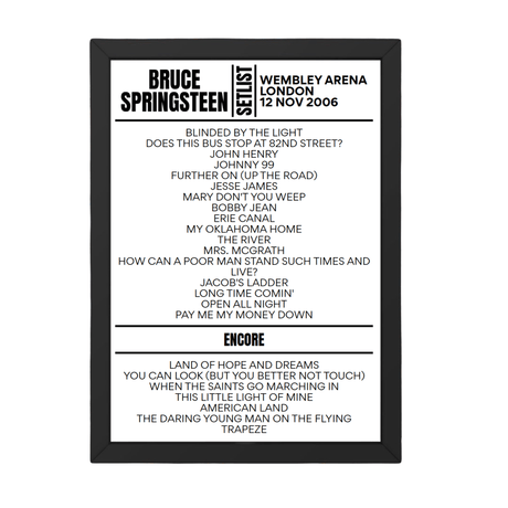 Bruce Springsteen London 12 November 2006 Replica Setlist - Setlist